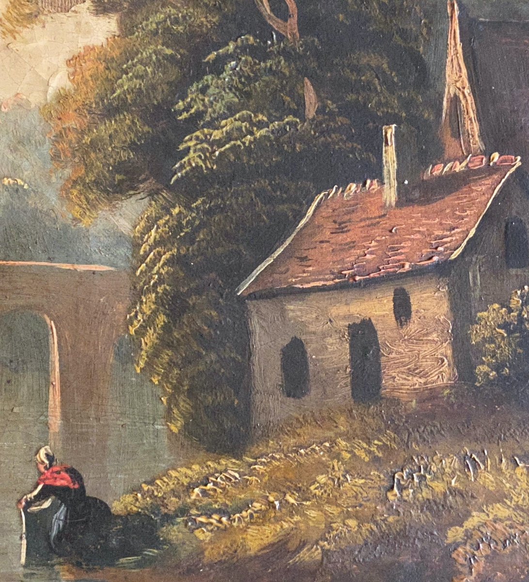 Paysage  animé    Périod 18éme     Suiveur  De François  Boucher  1703 1770    à Décor d'Un Moulin   -photo-5