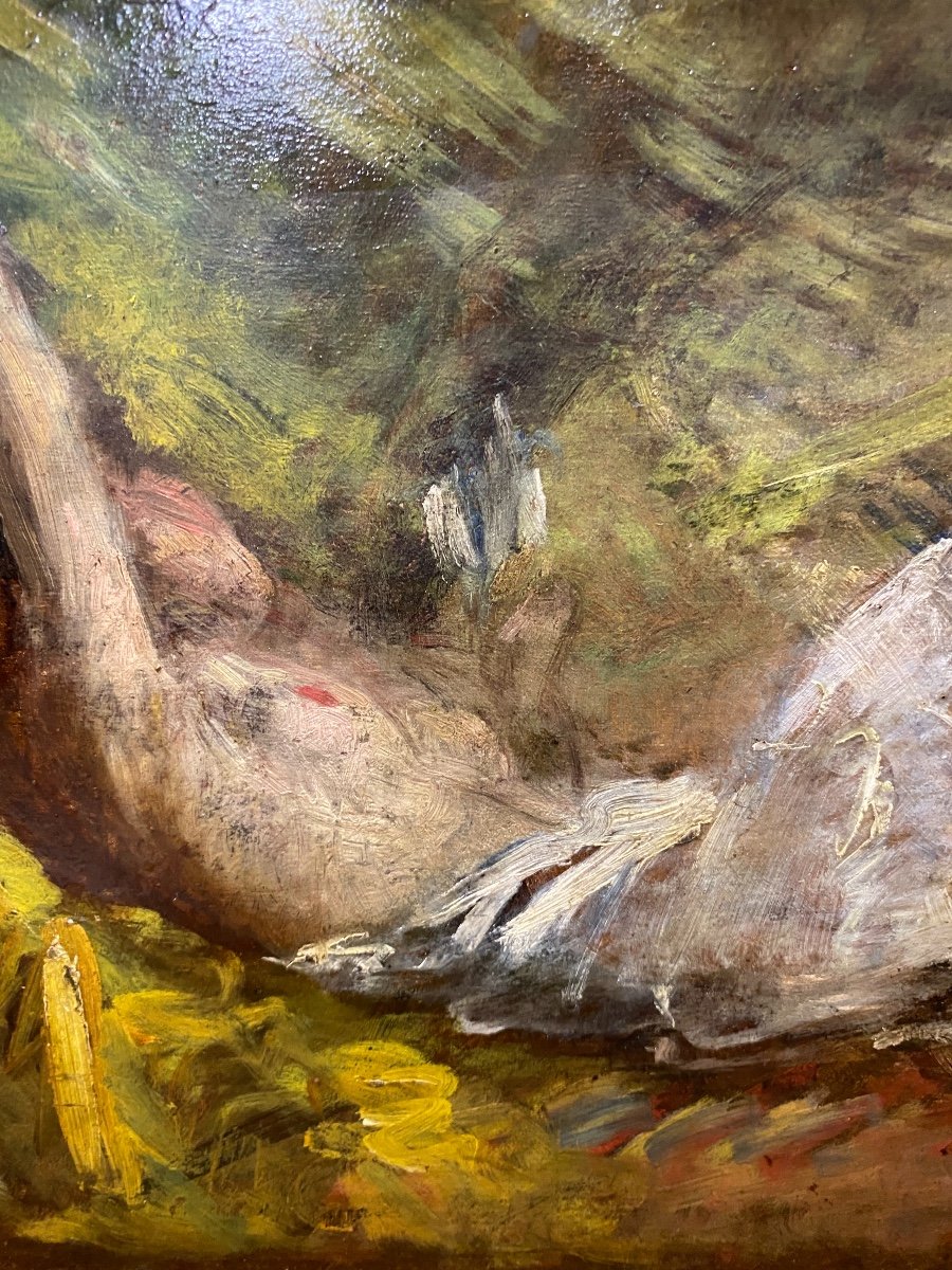 Nineteen Th Lying Nude Painting On Wood Board Impressionist -photo-2