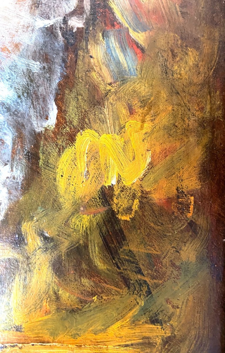 Nineteen Th Lying Nude Painting On Wood Board Impressionist -photo-2