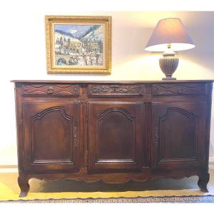 Chateau Sideboard Early 18th Century With Three Carved Drawers And Three Molded Doors