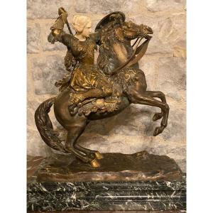 Bronze Sculpture Chryselephantine Of Jeanne Hachette By G. Abell