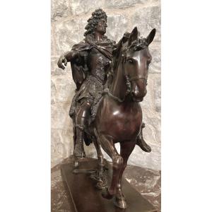 Equestrian Bronze Statue Of Louis XIV Old Cast Iron Signed Girardon 1628/1715