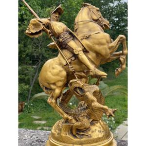 Gilt Bronze 1891 Emmanuel Fremiet St George Slaying The Dragon Barbedienne Founder