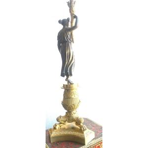 Gilded Death Patinated Bronze Sculpture On Golden Tripod Base, Restoration Period 1820