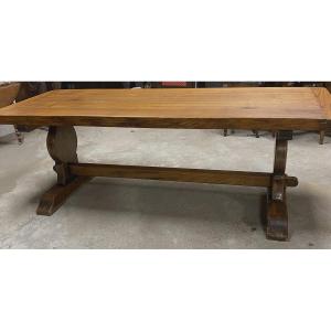 Table  Monastère  En Chêne  Massif  De Style Renaissance   220  X 86  Cm   Sur  Pieds  Amphores