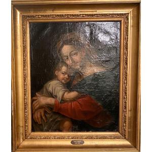 Tableau De La Vierge  à l'Enfant  Huile Sur Toile    XVII ème  d'Après    Raphael  