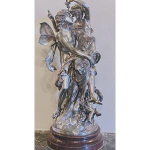 19th Century Silver Bronze By Mathurin Moreau On A Rotating Base In Royal Red Marble