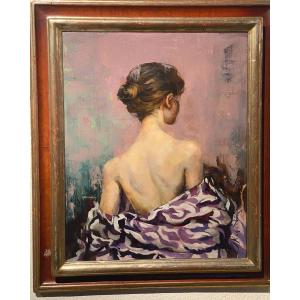 Hst Portrait Of Woman Seen From The Back In The Impressionist Style Signed Elena Mashajeva