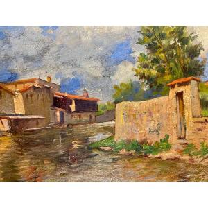 Paysage  De Village  XIX è   Style  Impressionnist   Signé  C.p   .att:  Camille  Pissarro 