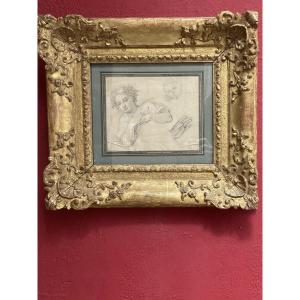 18th Century Pencil Drawing Of A Preparatory Study On Parchment Paper For A Painting  