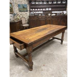 17th Century Chestnut Wood Castle Kitchen Table With Two Drawers    