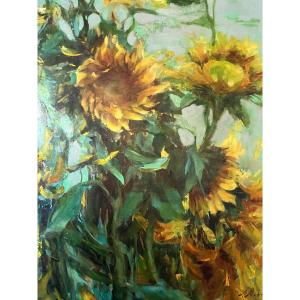 20th-century Post-impressionist Painting: Sunflowers In Provence, Signed Mashajeva