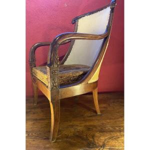 Gondola-shaped Mahogany Armchair, First Empire Period, Carved With Palmettes And Flowers 