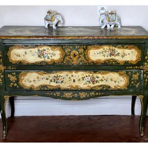 Rare 18th Century Venetian Commode With Medallions Depicting Gallancing Scenes