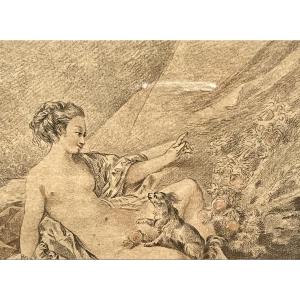 Colored Estampe Le Printems Epoque XVIII ème Par Jean-baptiste Huet 1745 -1811