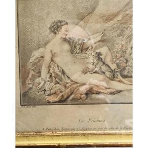ESTAMPE COLORIÉE LE PRINTEMS EPOQUE XVIII ème PAR JEAN-BAPTISTE HUET 1745 -1811