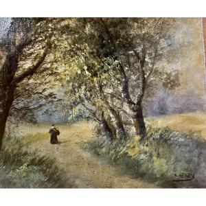 PAYSAGE ANIMÉ STYLE IMPRESSIONNISTE PAR LUCIEN HENRY 1850 -1896