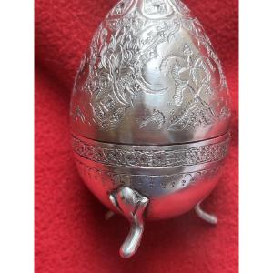 Egg On Three Legs   Solid Silver   19th Century   Ink Shaker   Foreign Hallmark