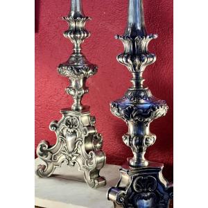 Pair Of Silver-plated Louis XIV-era Altar Candlesticks