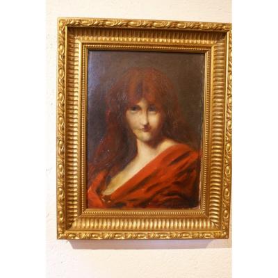 Jean- Jacques  Henner  1829 -1905 Portrait Of A Red Hair  Model   Signed  On  Cardboard  Panel 13 X 10 Inches