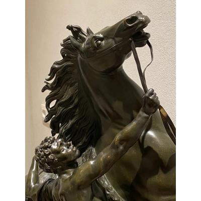 After Guillaume Coustou Cheval De Marly Bronze Patinated Dark Green H: 60 X 60 Cm