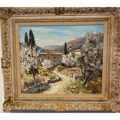 Hsp Landscape Of Provence Signed Lucien Poltronat Carved And Gilded Wood Frame