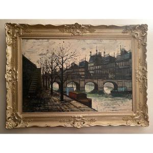 Large Painting Of Ile St Louis In Paris   Attributed   To Bernard  . Buffet Trace Of Signature