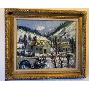 Snowy Landscape Oil On Panel Signed Émile Breysse 1880_1965