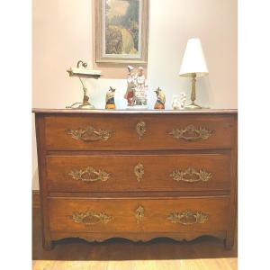 Commode In Solid Walnut Period XVIII Eme Opening With Three Drawers In Facade