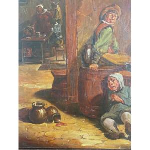 Scene De Taverne  école   Hollandaise   Suiveur De Adriaen Brouwer  Hst Réentoilée  