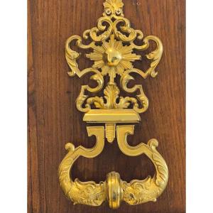 Castle Door Knocker In Gilded Bronze With 19th Century Dolphins