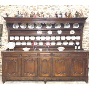 18th Century Castle Dresser In Solid Chestnut With Five Doors And Five Drawers