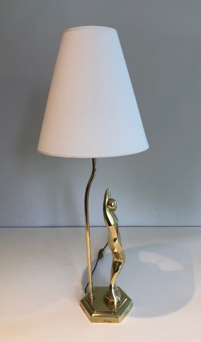 Brass Table Lamp Representing A Stylished Woman. French Work In The Art Deco Style. Circa 1970-photo-7