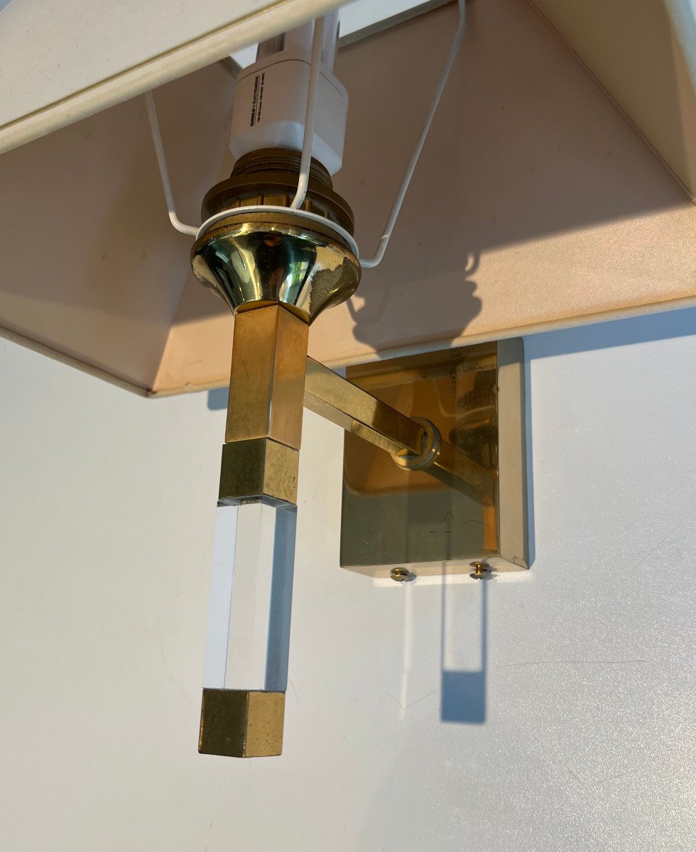 Pair Of Design Lucite And Gilt Wall Sconces. French Work. Circa 1970-photo-6