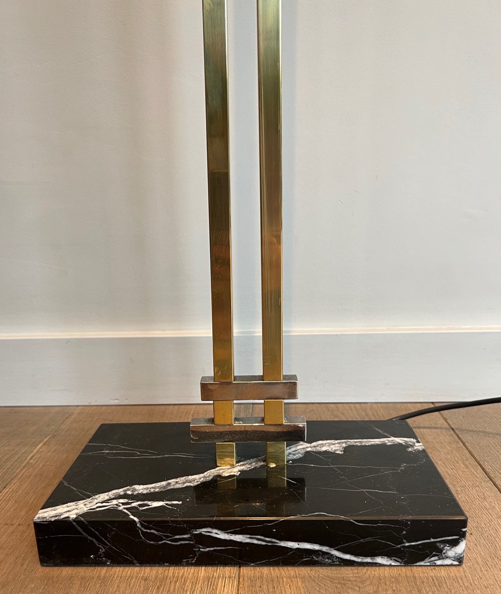 Steel And Brass Floor Lamp, Standing On A Black Marble Base-photo-7