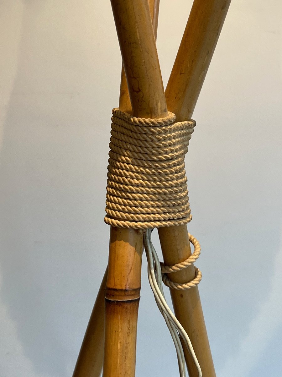 Bamboo And Rope 3 Lights Floor Lamp. French Work In The Style Of Audoux Minet. Circa 1970-photo-4