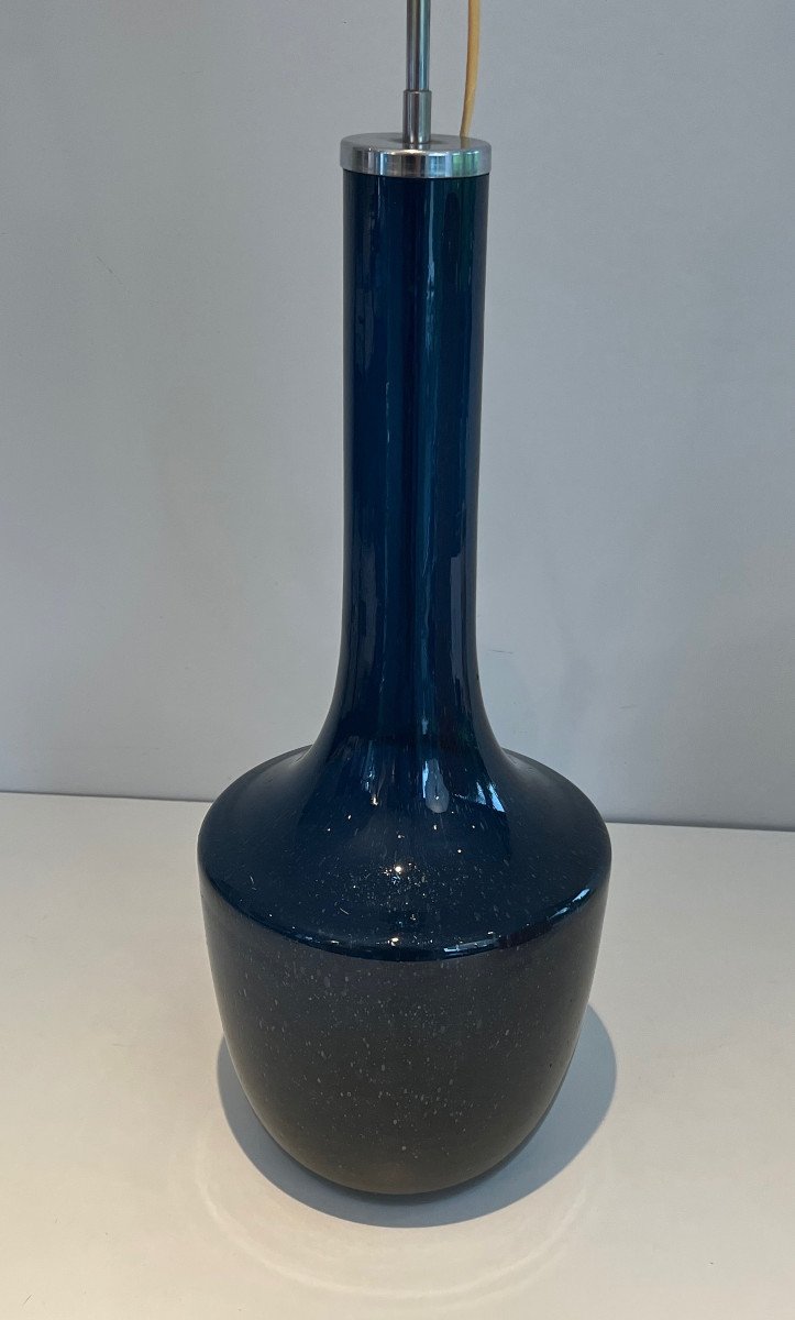 Lampe En Verre Soufflé De Couleur Bleue. Travail Français Ou Italien. Vers 1970-photo-1