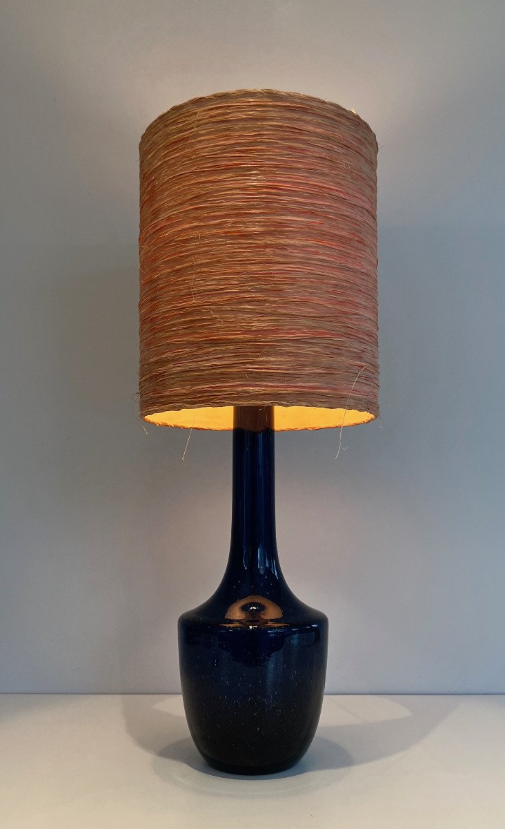 Lampe En Verre Soufflé De Couleur Bleue. Travail Français Ou Italien. Vers 1970