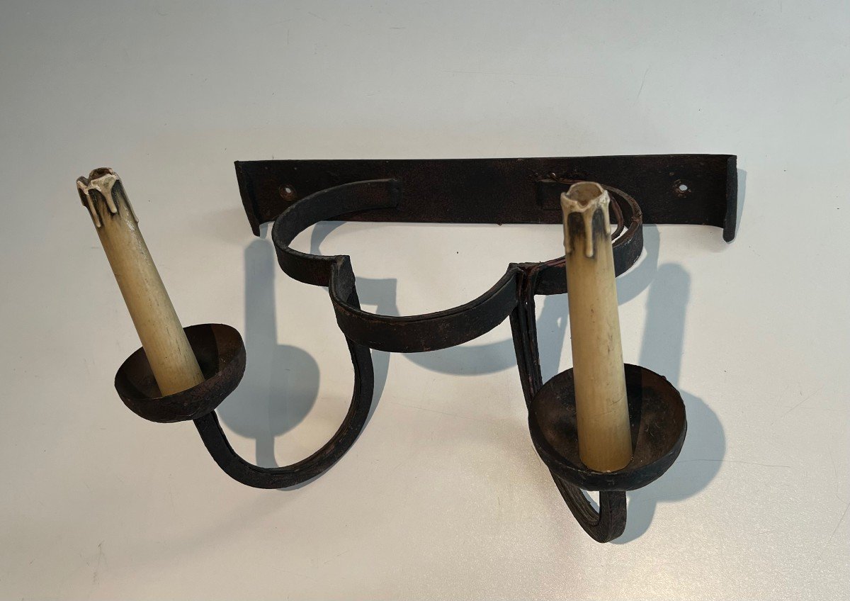 Set Of 4 Clover Wrought Iron Wall Lights. French Work. Circa 1950-photo-4