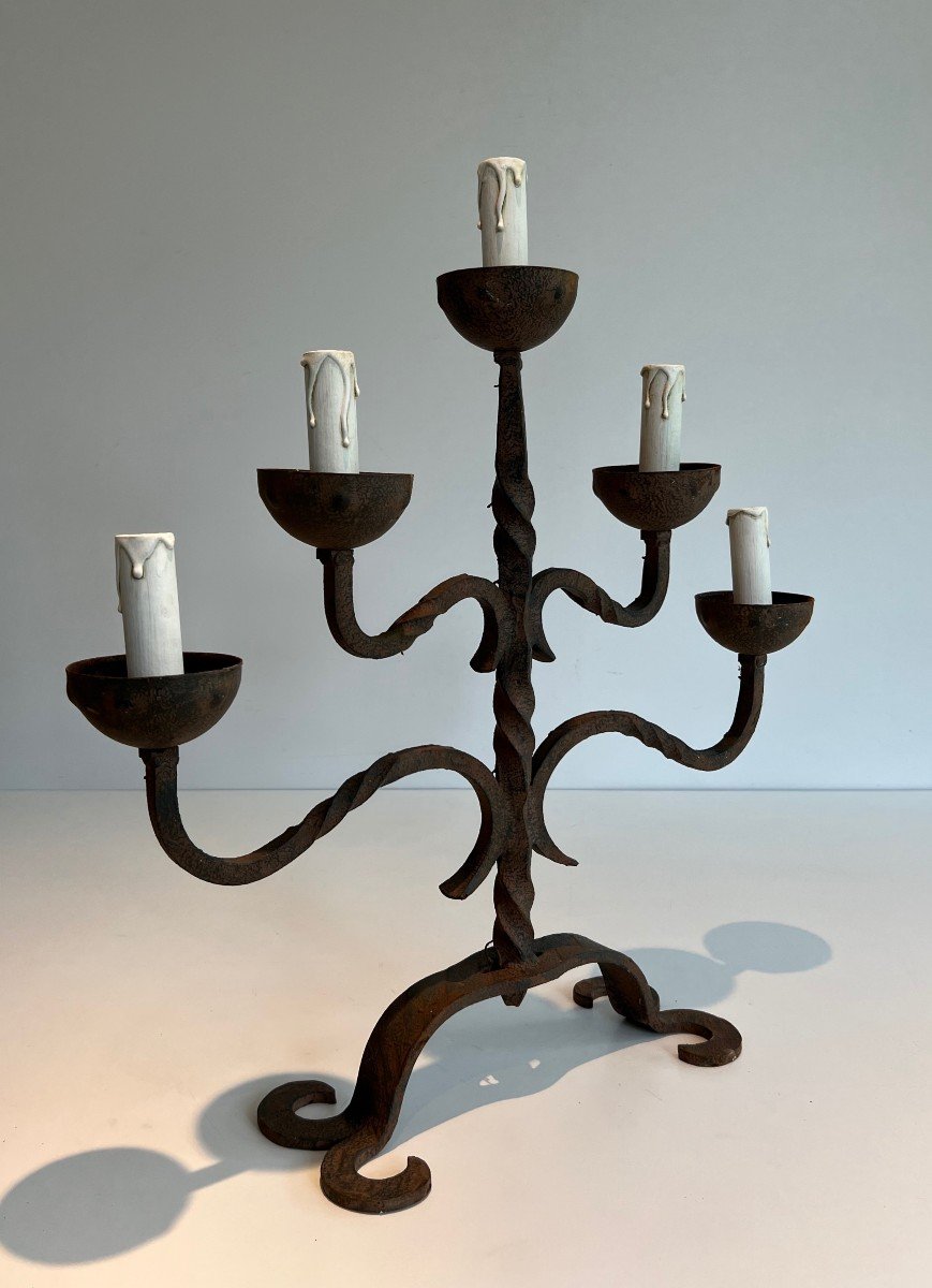 5 Lights Wrought Iron Candlestick 5 Lights Wrought Iron Candlestick. French Work. Circa 1950-photo-3