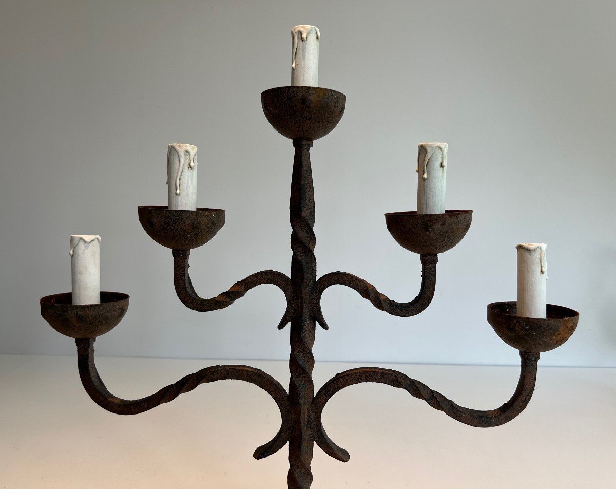 5 Lights Wrought Iron Candlestick 5 Lights Wrought Iron Candlestick. French Work. Circa 1950-photo-1