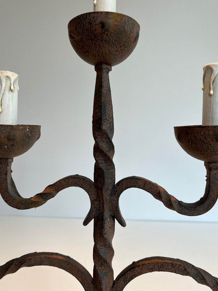 5 Lights Wrought Iron Candlestick 5 Lights Wrought Iron Candlestick. French Work. Circa 1950-photo-2