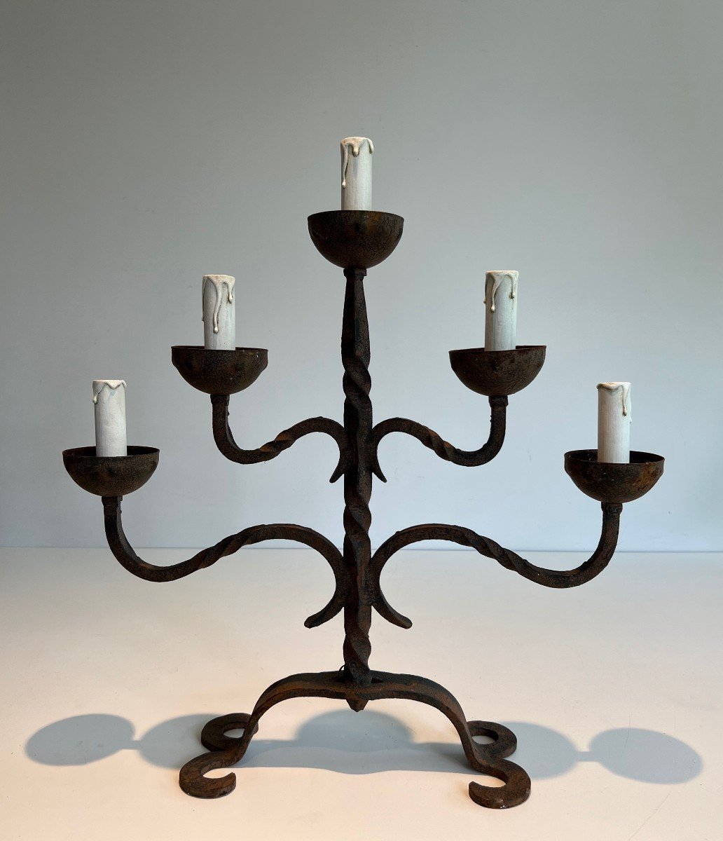 5 Lights Wrought Iron Candlestick 5 Lights Wrought Iron Candlestick. French Work. Circa 1950-photo-8
