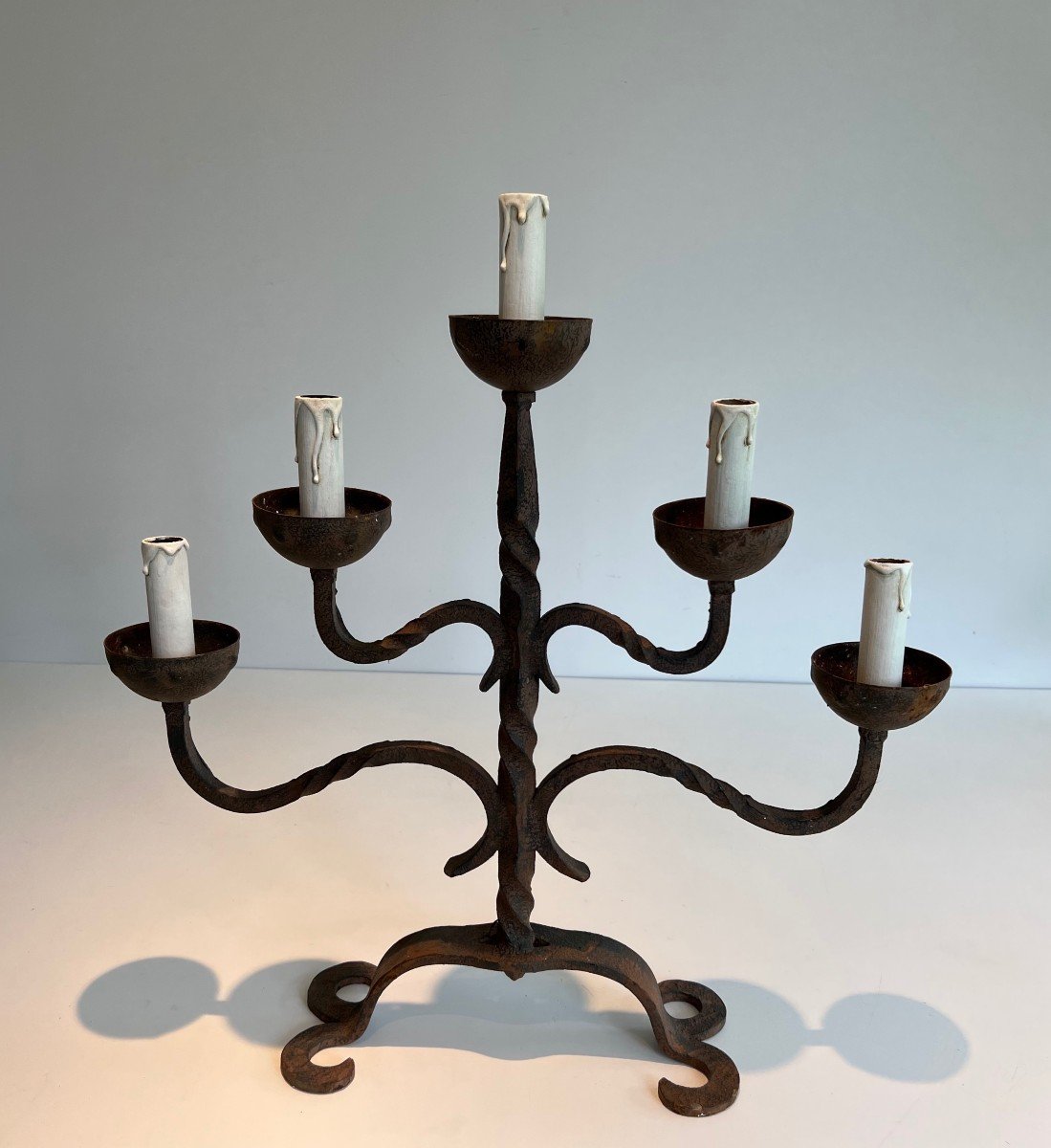 5 Lights Wrought Iron Candlestick 5 Lights Wrought Iron Candlestick. French Work. Circa 1950