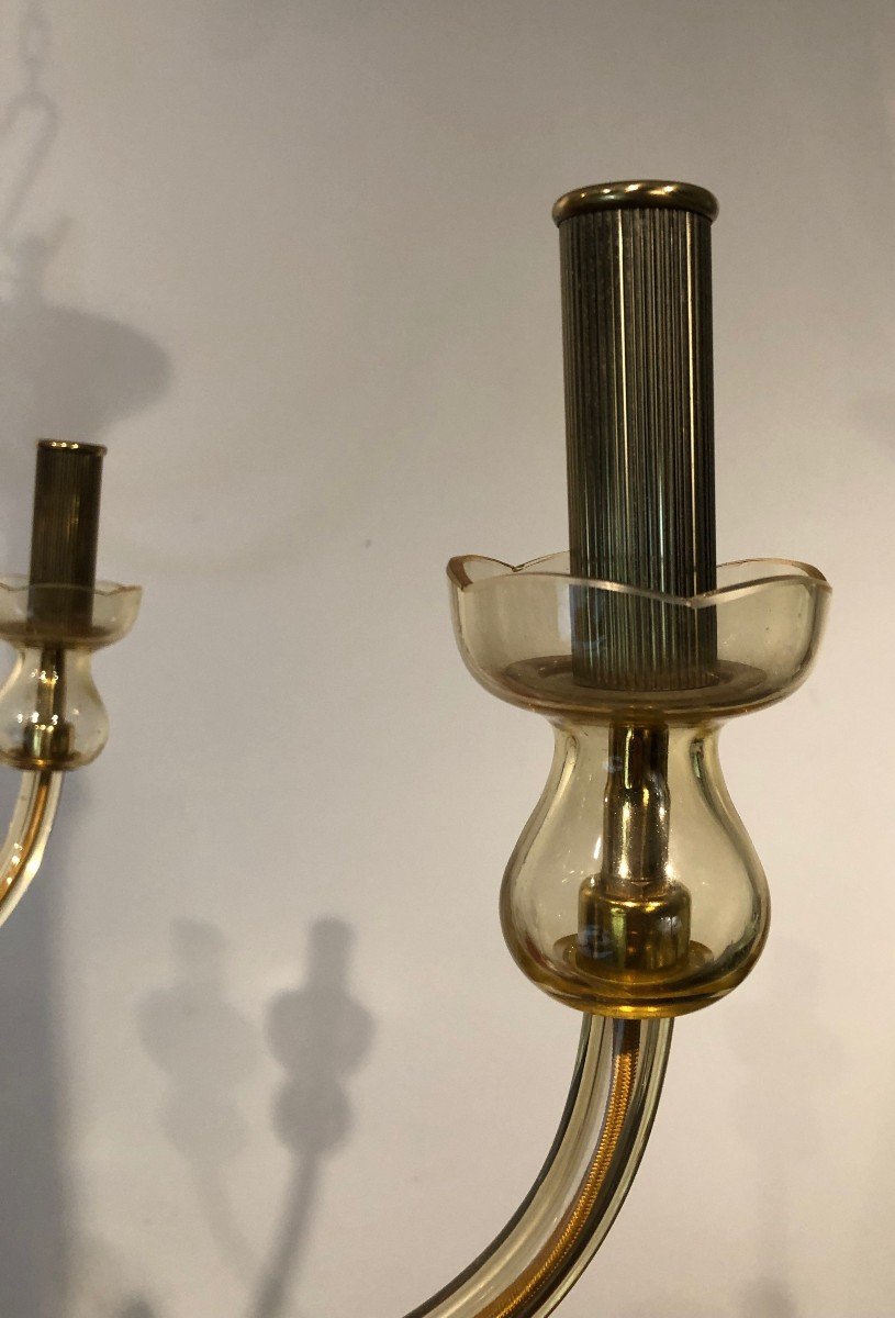 Pair Of Champagne Colored Murano Crystal Chandeliers. Italian Work. Around 1970-photo-3