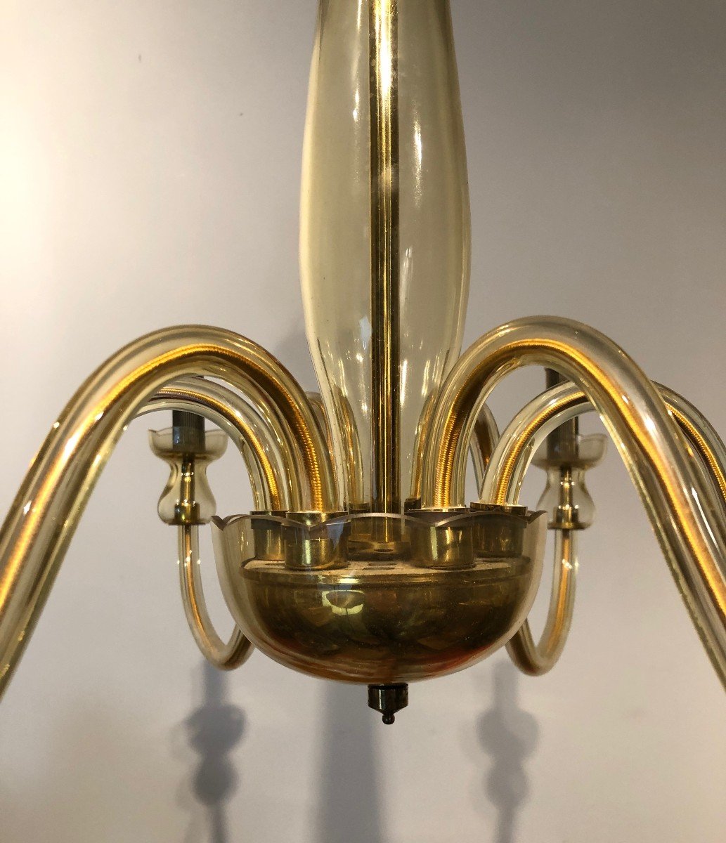 Pair Of Champagne Colored Murano Crystal Chandeliers. Italian Work. Around 1970-photo-4