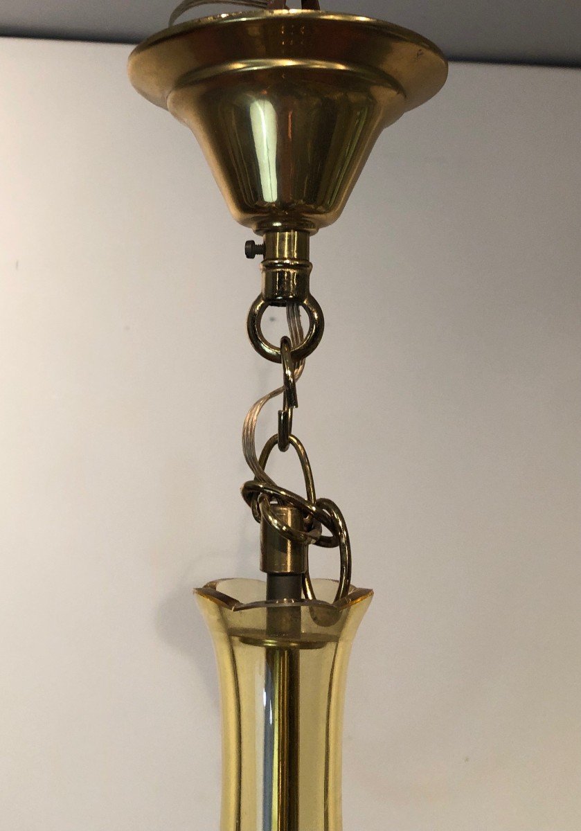 Pair Of Champagne Colored Murano Crystal Chandeliers. Italian Work. Around 1970-photo-6