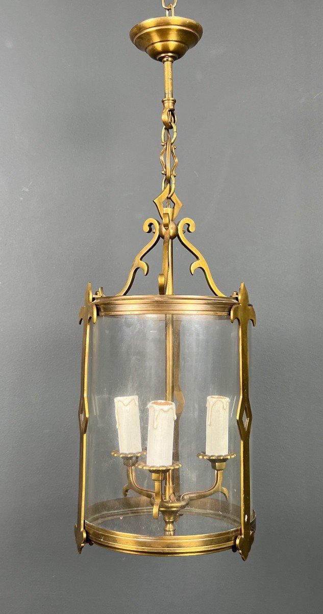 Petite Lanterne En Bronze Et Verre Rond. Travail Français De Style Néoclassique. Vers 1940 -photo-2