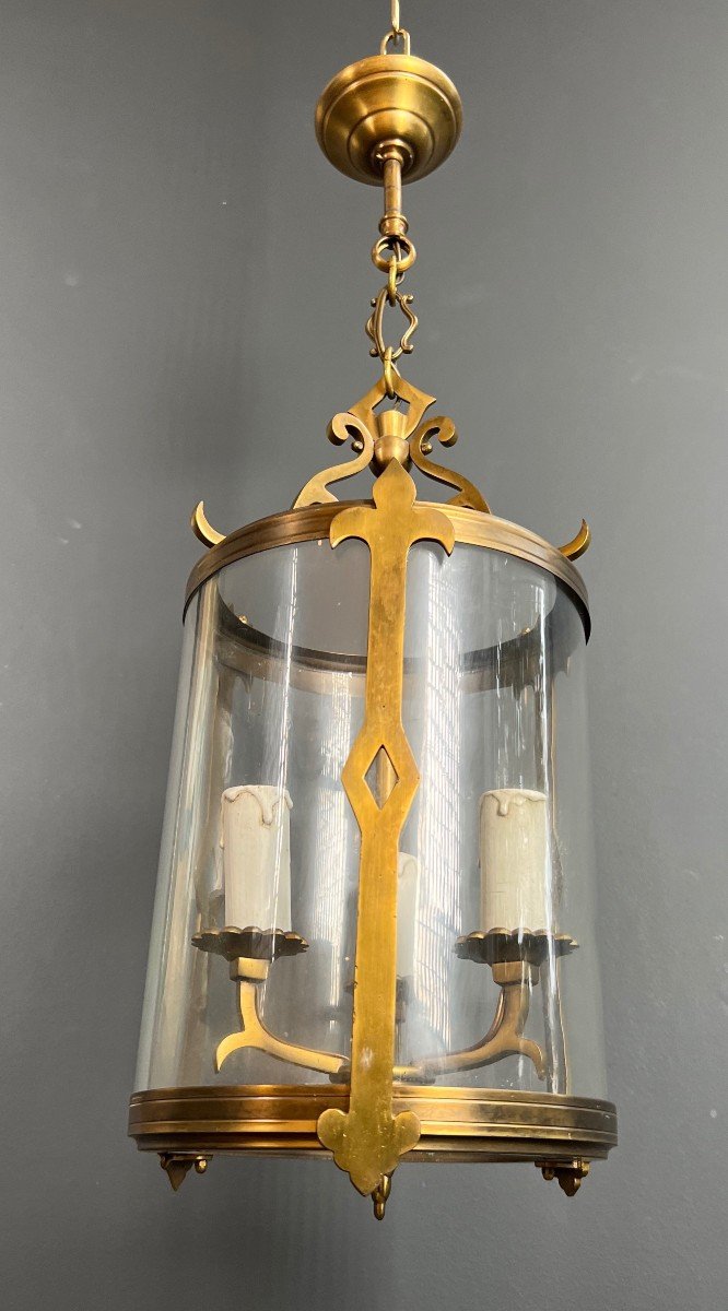 Petite Lanterne En Bronze Et Verre Rond. Travail Français De Style Néoclassique. Vers 1940 -photo-3
