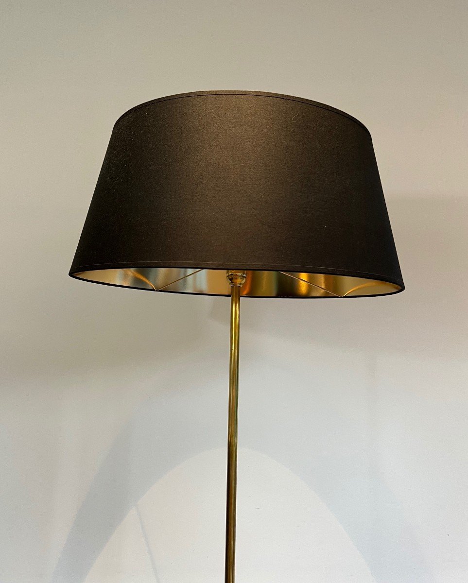 Lampadaire De Parquet De Style Néoclassique En Laiton Et Tablette Ronde En Acajou-photo-1